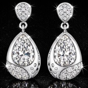 13ct Bezel Set Pear Cut Micro Pave Set Round Cz Silver Dangle Drop Earrings New